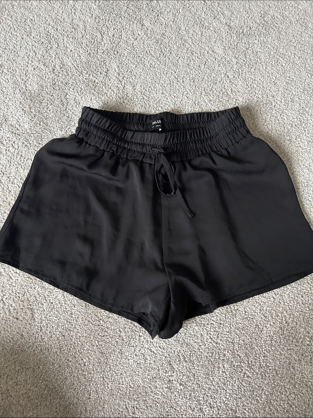 Talula Black Elastic Waist Satin-Look Athletic Shorts